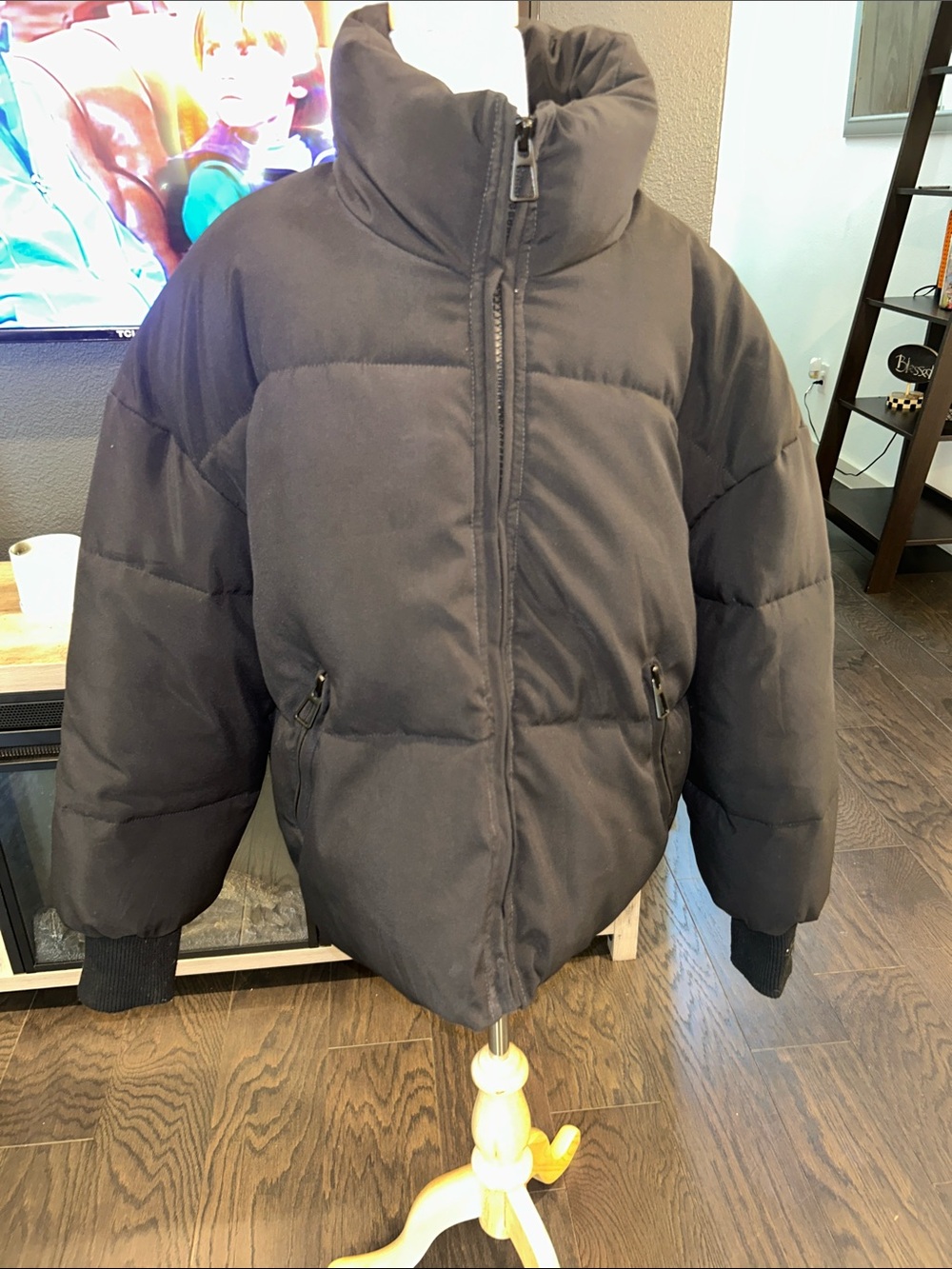 Children's Black Puffer Jacket with High Collar
